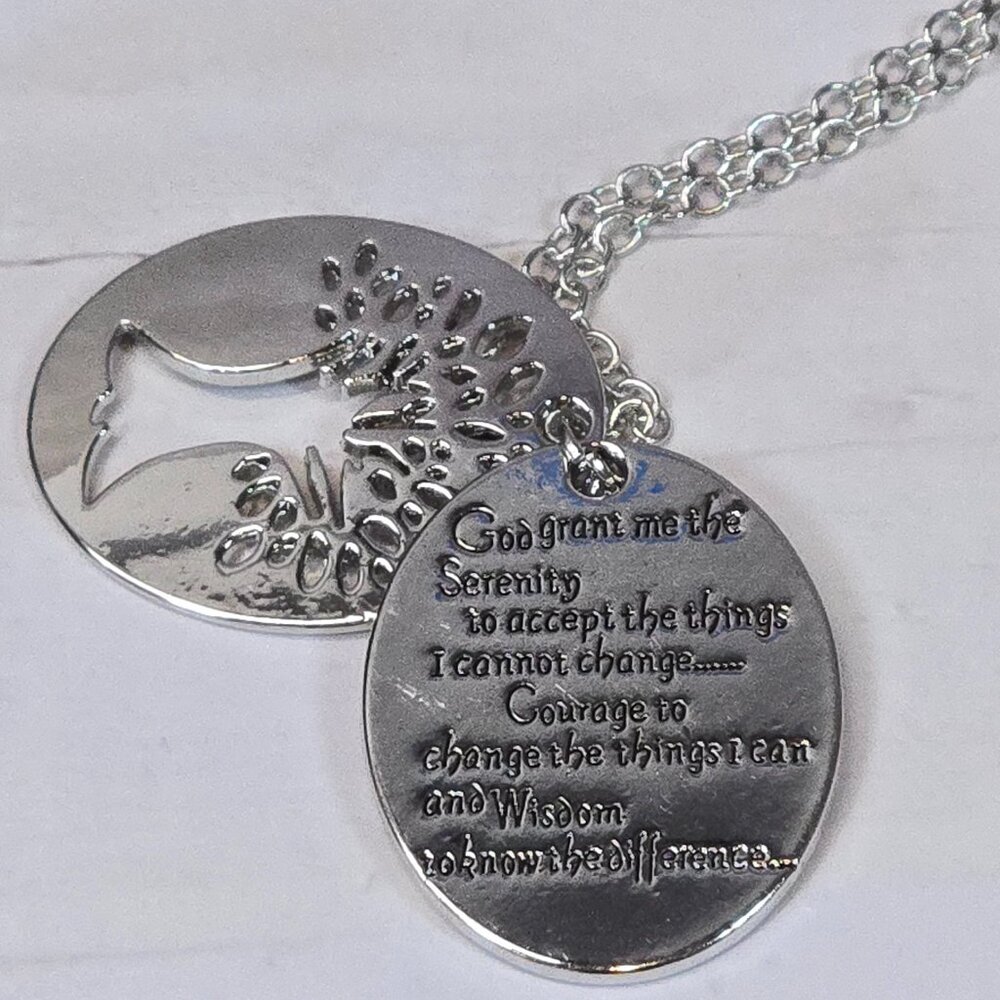 🌳 Tree of Life Serenity Prayer Necklace • Double Pendant • Silver